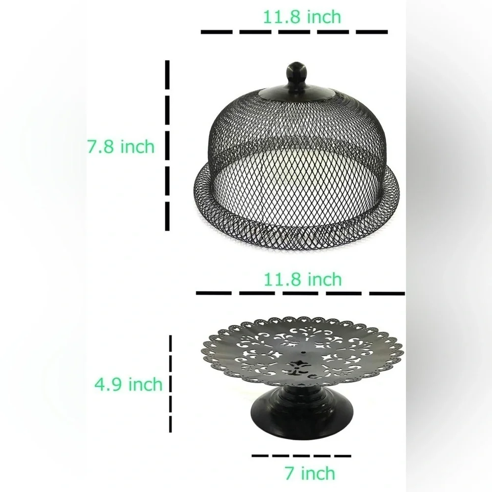 Cupcake Cake Food Stand Rack Plate w/ Dome Lid Display Holder (black)